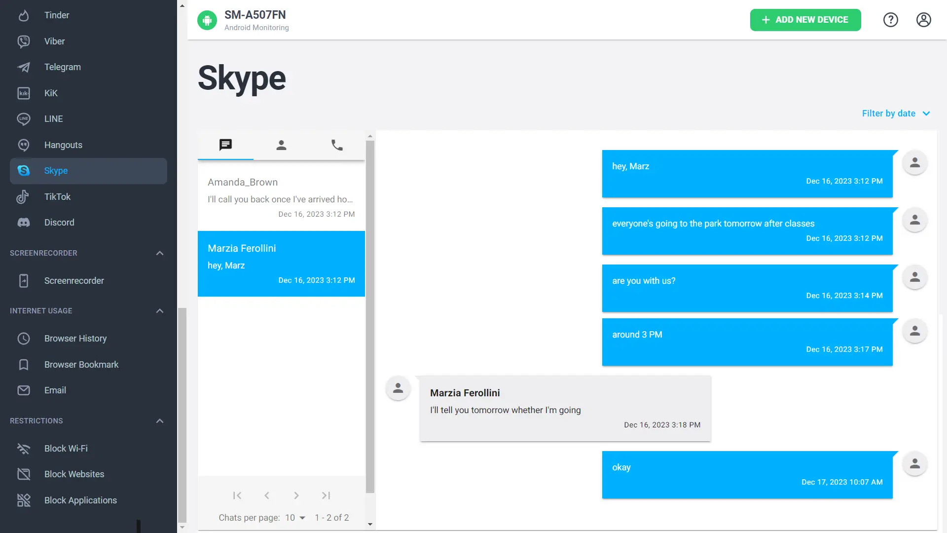 mSpy Skype monitoring