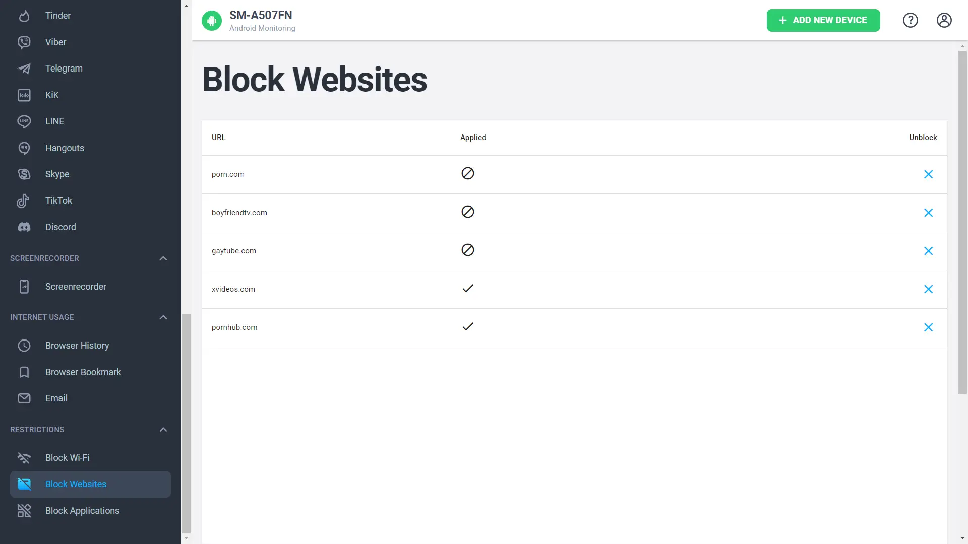 mSpy website blocker