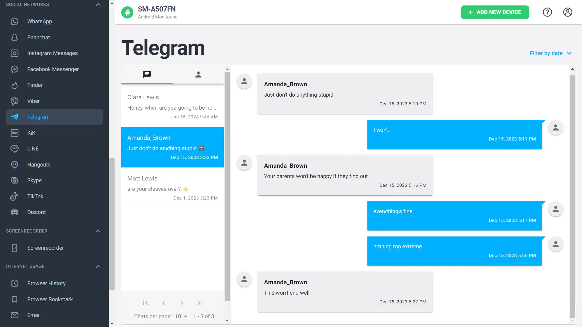 mSpy Telegram monitoring