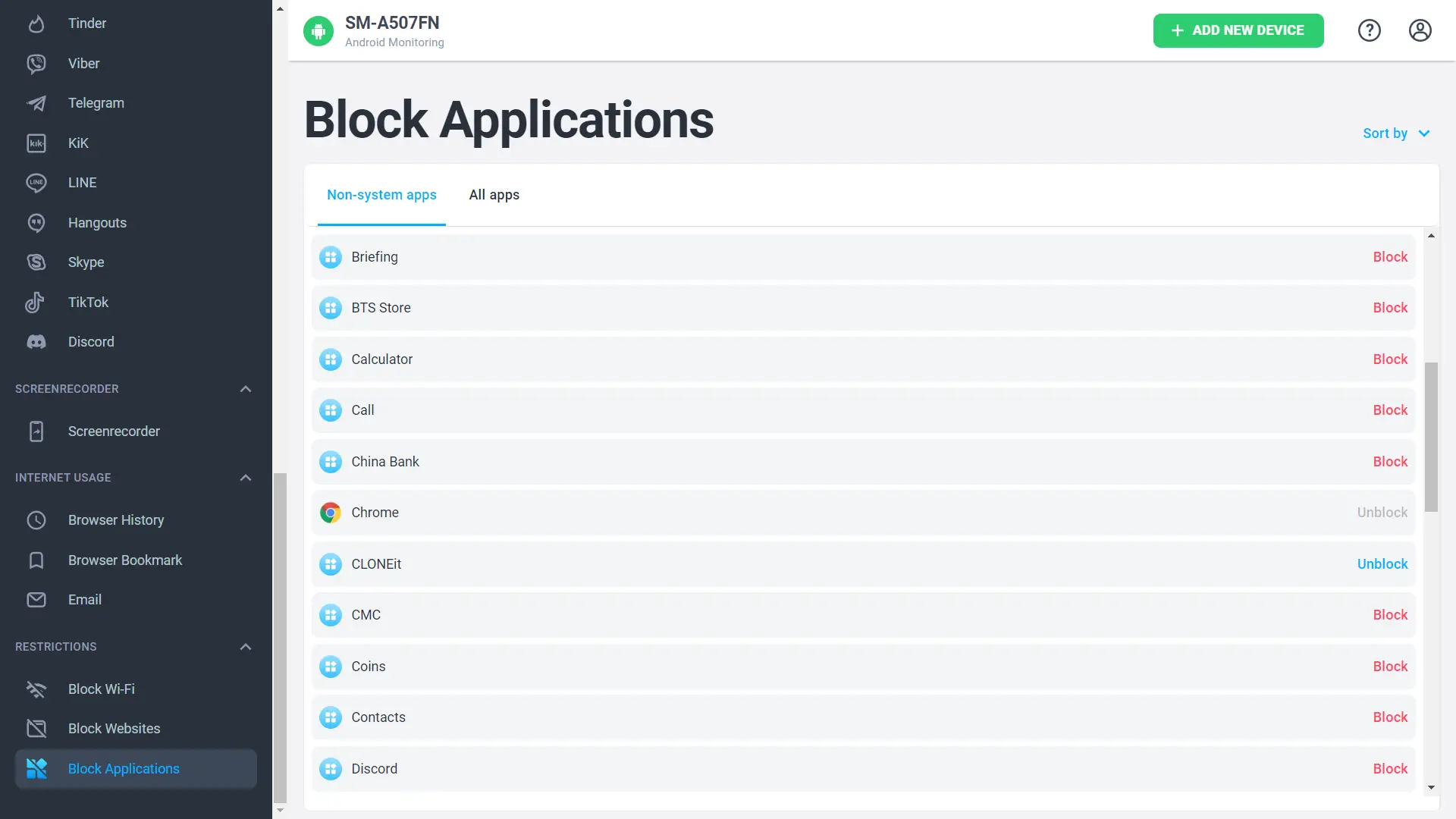 mSpy app blocker